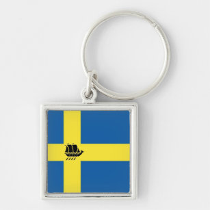 Swedish Viking Ship with Flag of Sweden Key Ring