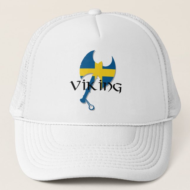 Swedish Viking Sweden flag Axe Trucker Hat (Front)