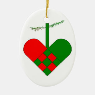 Swedish Woven Paper Heart Scandinavian Ceramic Tree Decoration