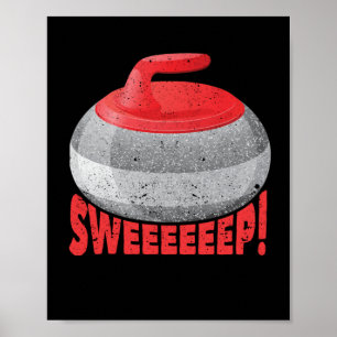 Sweep Curling Players Rock Stone Broom Winter Poster
