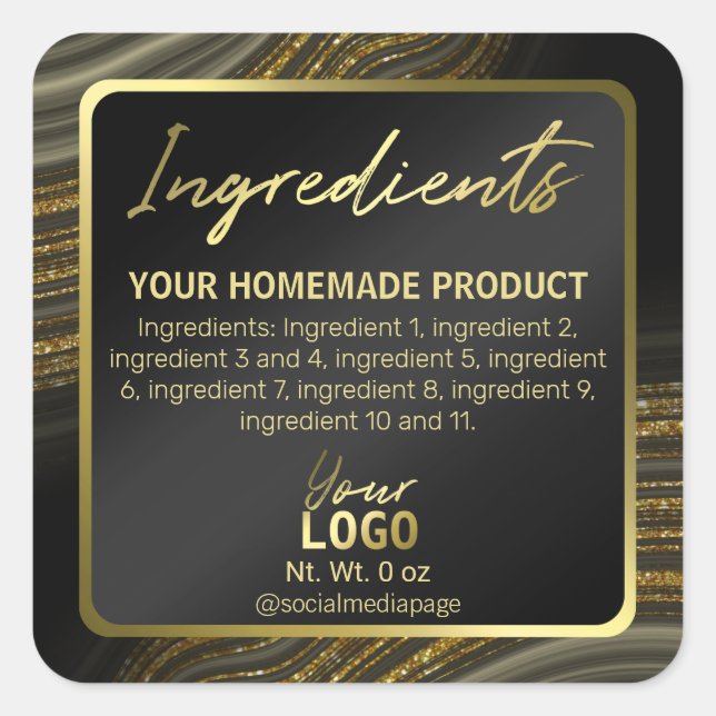 Sweeping Agate Lines Black Gold Ingredient Labels (Front)