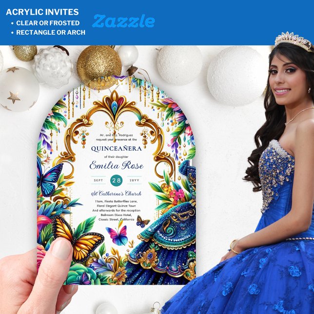 Sweet15 Birthday Butterflies Fiesta Plastic Quince Acrylic Invitations (Creator Uploaded)