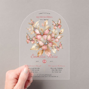 Sweet15 Butterflies QUINCEANERA Blush Pink Diamond Acrylic Invitations