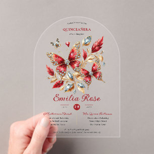 Sweet15 Butterflies QUINCEANERA Red Card Diamond Acrylic Invitations