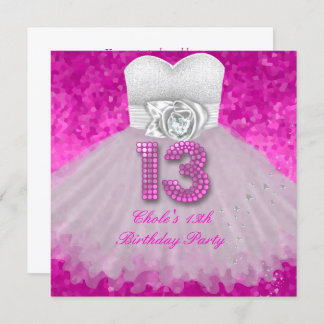 Sweet 13 13th Birthday Party Girls Hot Pink Invitation