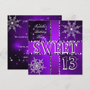 Sweet 13 13th Birthday Purple Winter Wonderland 2 Invitation