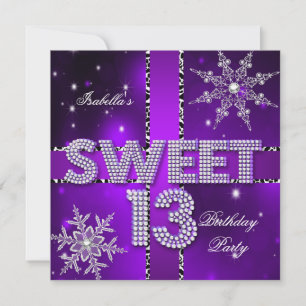 Sweet 13 13th Birthday Purple Winter Wonderland Invitation