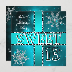 Sweet 13 13th Birthday Teal Winter Wonderland 2 Invitation