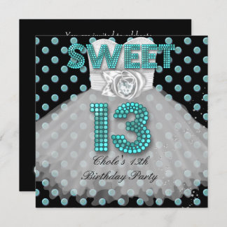 Sweet 13th Birthday Party Girls 13 Teen Teal Blue Invitation
