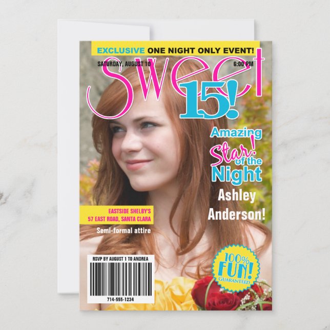 Sweet 15 Birthday Invitation Teen Fashion Magazine (Front)