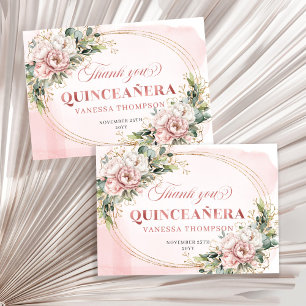 Sweet 15 Boho Thank You Card Dusty Pink Floral
