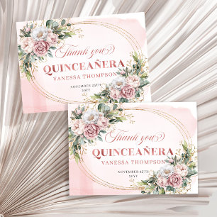 Sweet 15 Boho Thank You Card Rose Gold Greenery