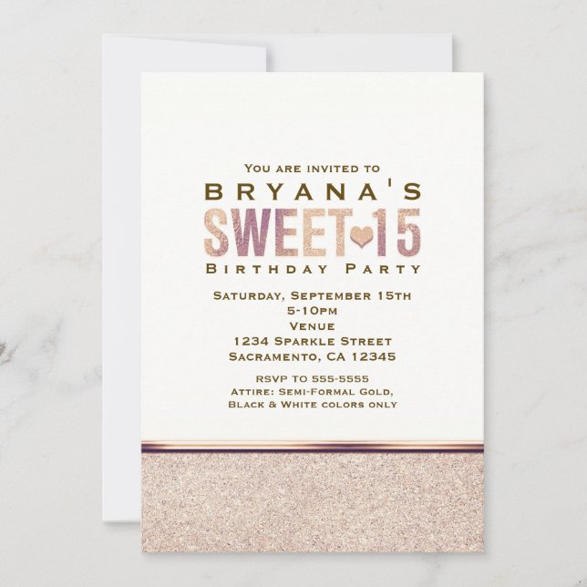 SWEET 15 Faux Rose Gold Champagne Party Invitation (Front)