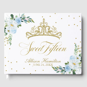 Sweet 15 Guest Book Gold Tiara Baby Blue Floral