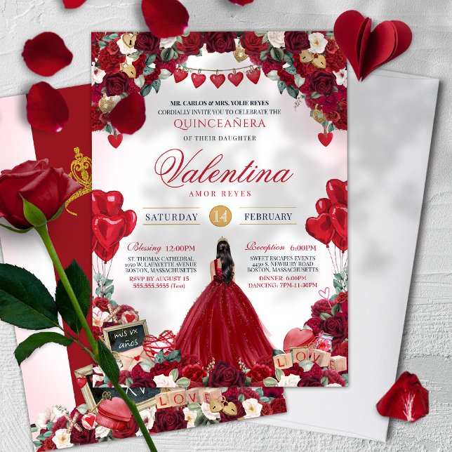 Sweet 15 Valentine's Day Red Birthday Quinceañera  Invitation (Creator Uploaded)