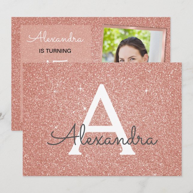 Sweet 15th Sparkle Rose Gold Blush Pink Photo Invitation (Front/Back)