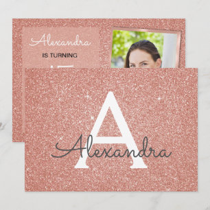 Sweet 15th Sparkle Rose Gold Blush Pink Photo Invitation