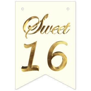 Sweet 16 16th Birthday Anniversary Gold Elegant Bunting