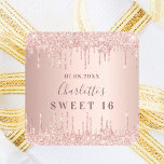 Sweet 16 16th birthday rose gold glitter monogram square sticker<br><div class="desc">For a girly and glamourous Sweet 16, 16th birthday party. A rose gold faux metallic looking background with faux glitter drips, paint dripping look. Personalise and add a date, name, age/text. The name is written in dark rose gold with a modern hand lettered style script. For gift wrapping, favours or...</div>