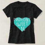 Sweet 16 16th Birthday T-Shirt<br><div class="desc">Grey Sweet 16 16th birthday tshirt features your name and the text sweet 16 in simple modern handwritten typography in stylish white on a bright blue heart. Exclusively designed for you by Happy Dolphin Studio.</div>