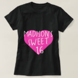 Sweet 16 16th Birthday T-Shirt<br><div class="desc">Grey Sweet 16 16th birthday tshirt features your name and the text sweet 16 in simple modern handwritten typography in stylish white on a bright pink heart. Exclusively designed for you by Happy Dolphin Studio.</div>