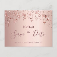 Sweet 16 16th party rose gold stars save the date