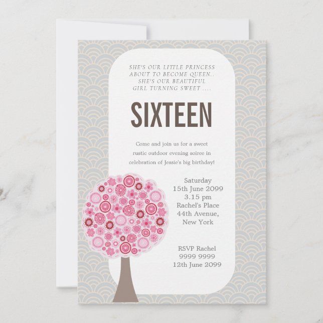 Sweet 16 16th Sixteen Years Birthday Party Invite (Front)