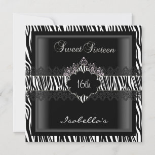 Sweet 16 16th Zebra Lace Sweet Sixteen Invitation