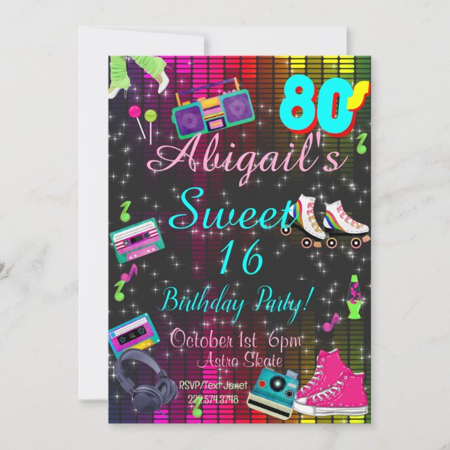 Sweet 16, 80's Invitation, Back to the 80's, Invitation (Front)