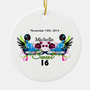 Sweet 16 80's Neon Sneakers Name Date Ceramic Tree Decoration
