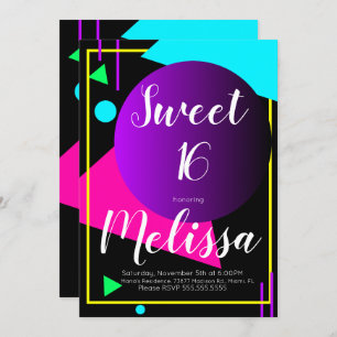 Sweet 16 80s Organic Neon Glow In The Dark Party Invitation