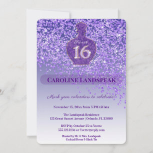 Sweet 16 Amethyst Fragrance Purple Glitter Ribbon Invitation