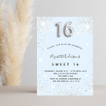 Sweet 16 baby blue silver glitter dust invitation<br><div class="desc">A modern,  stylish and glamourous invitation for a girl's Sweet 16,  16th birthday party.  A baby blue background,  decorated with faux silver glitter dust.    Personalise and add your name nad party details.  Number 16 is written with a balloon style font,  script.</div>