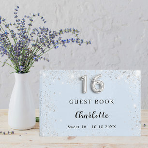 Sweet 16 baby blue silver sparkles guest book