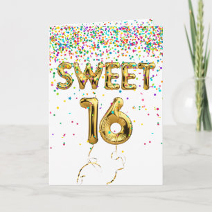 Sweet 16 Balloons and Confetti on White Card