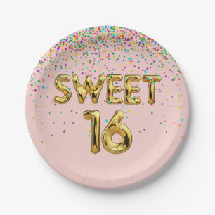 Sweet 16 Balloons and Confetti Paper Plate