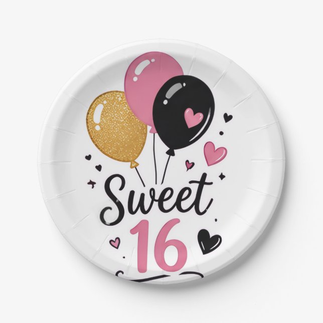 Sweet 16 Balloons paper plate (Front)