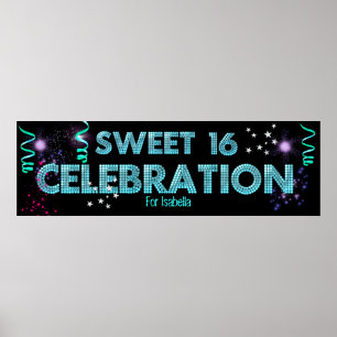 Sweet 16 Banner Poster Teal Blue
