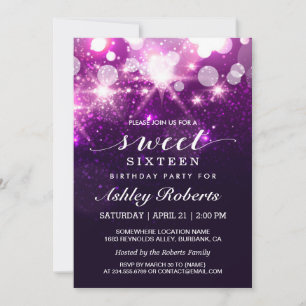 Sweet 16 Bday Party Trendy Purple Glitter Sparkles Invitation