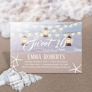 Sweet 16 Beach Starfish String Lights & Lanterns Invitation