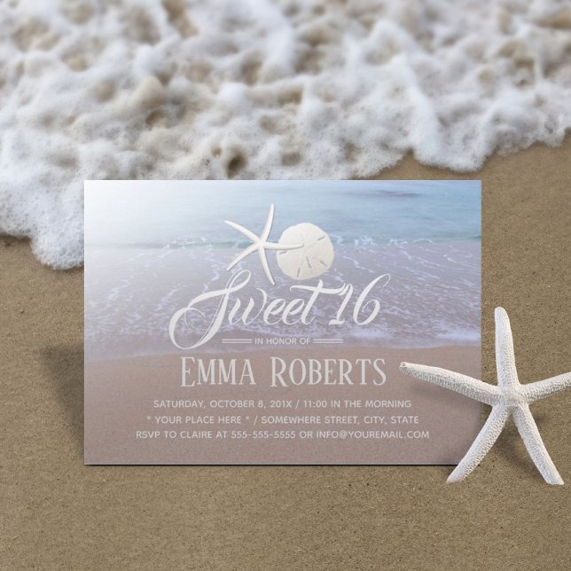 Sweet 16 Beach Theme Starfish & Sand Dollar Invitation (Creator Uploaded)