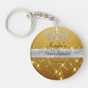 Sweet 16 Beautiful Gold Satin Silver Bokeh Banner Key Ring