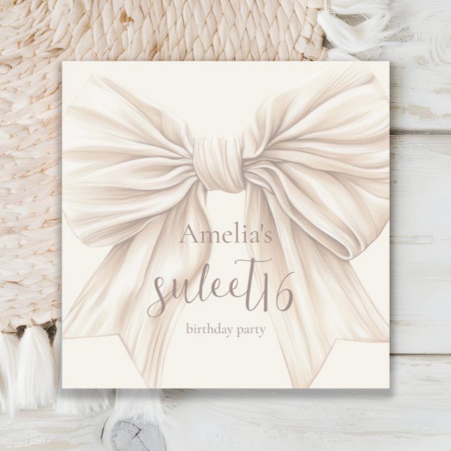 Sweet 16 Beige Bow Watercolor  Napkin (Creator Uploaded)