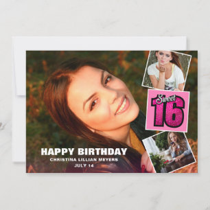 Sweet 16 Birthday 4 Photo Collage Card