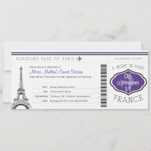 Sweet 16 Birthday Boarding Pass to Paris Invitation