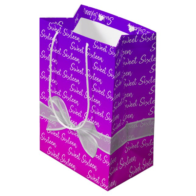 Sweet 16 Birthday Bow On Neon Medium Gift Bag (Back Angled)
