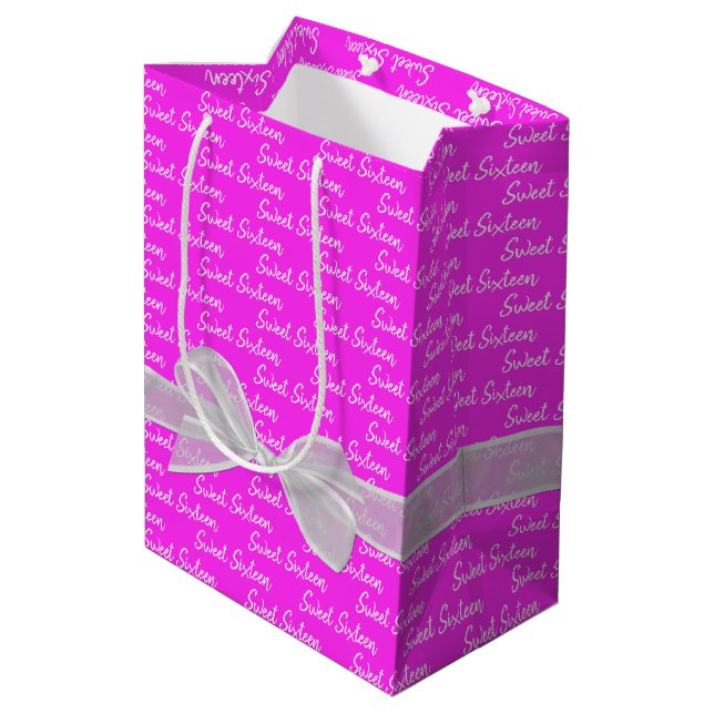 Sweet 16 Birthday Bow On Pink Medium Gift Bag (Back Angled)
