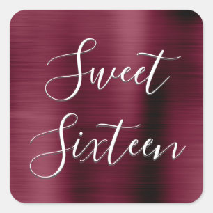 Sweet 16 Birthday Burgundy Purple Metallic Modern Square Sticker