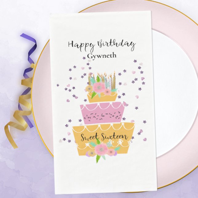 Sweet 16 Birthday Cake Paper Napkin (Creator Uploaded)