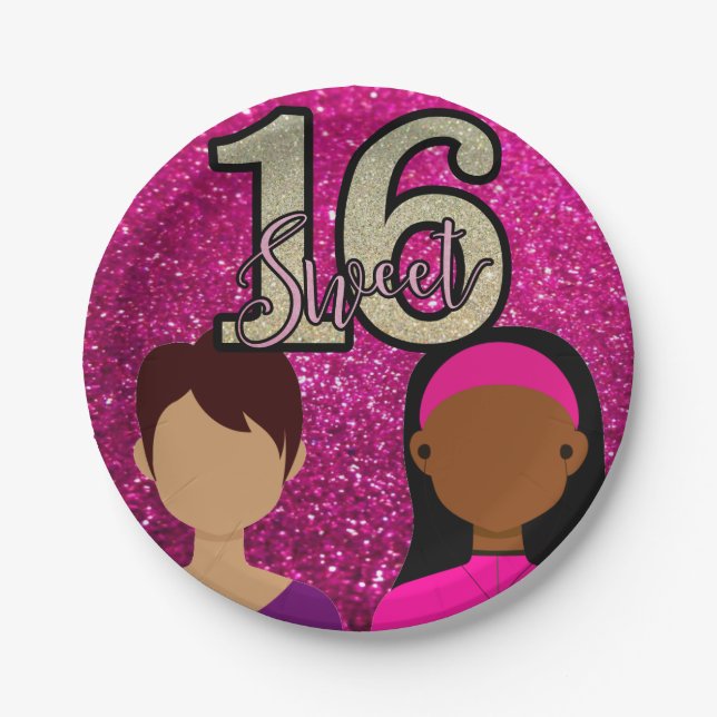 Sweet 16 Birthday Cake Pink Paper Plates  (Front)